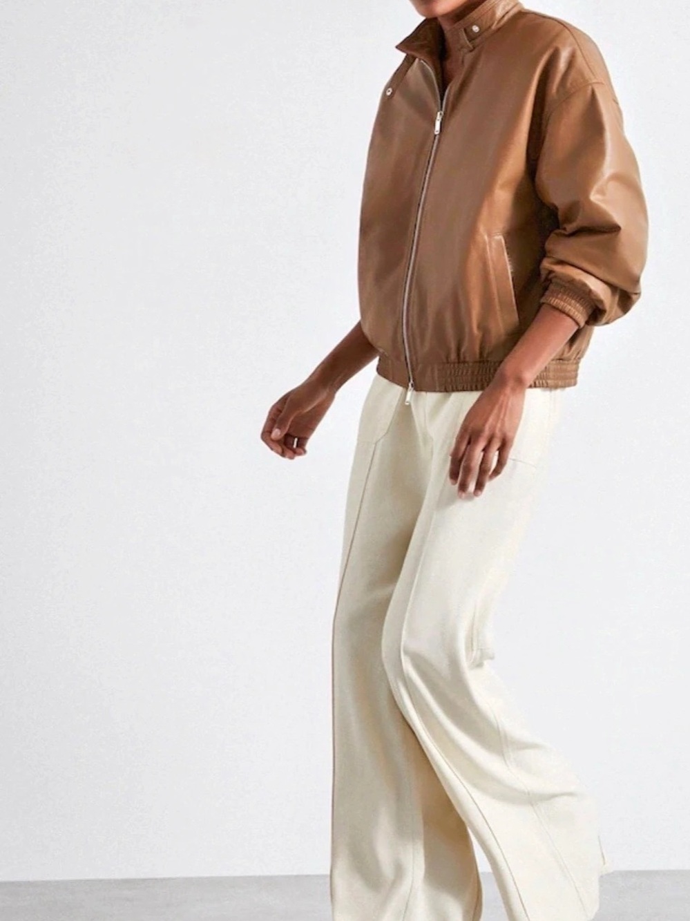 Reiss Tan Dru Atelier Leather
Latched-Collar Bomber Jacket